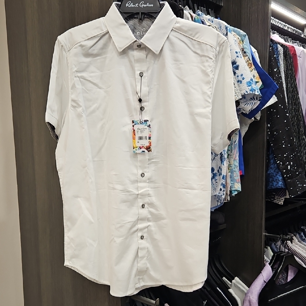 Robert Graham White Embroidery Casual Button-Down Shirt
